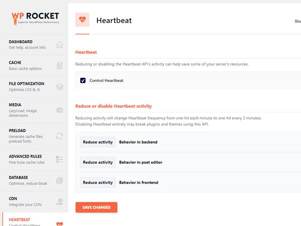 WP ROCKET HEARTBEAT 설정